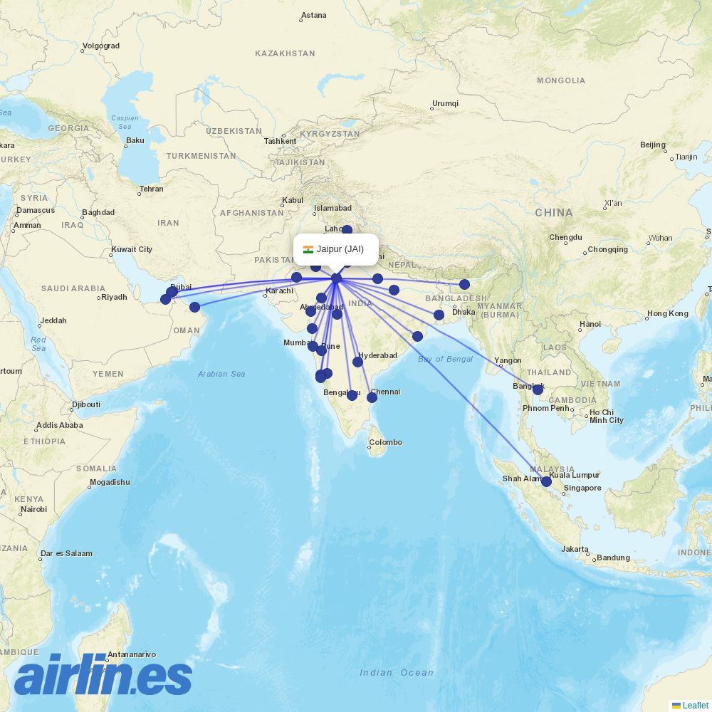 Etihad Airways from Jaipur destination map