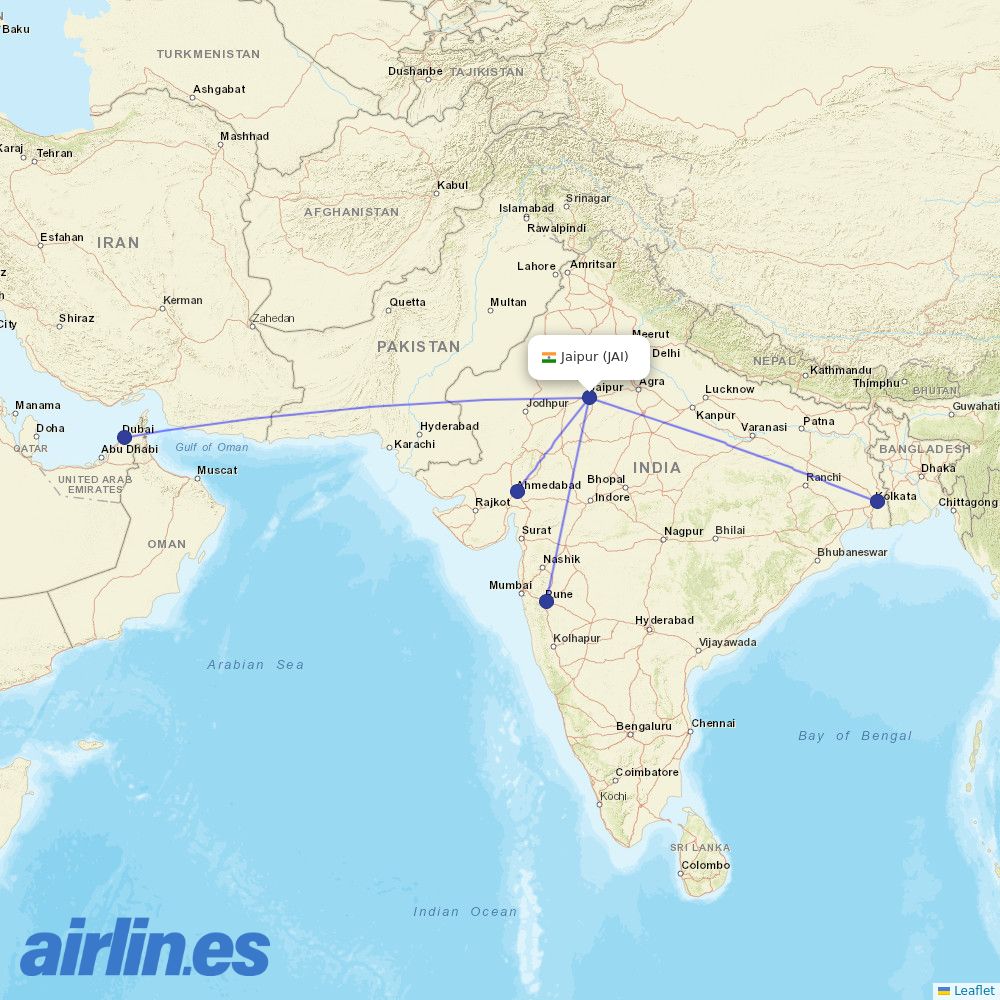 SpiceJet from Jaipur destination map