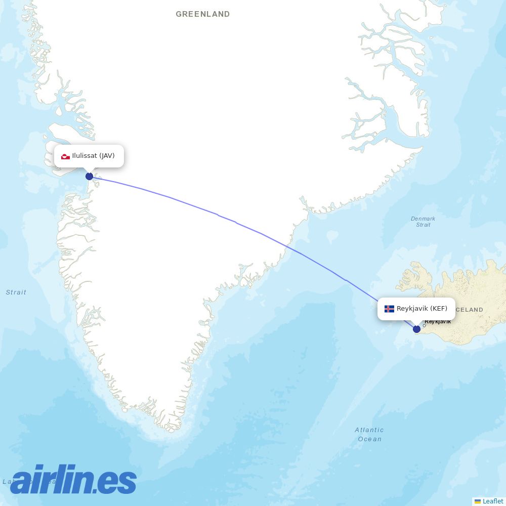 Icelandair from Jacobshavn destination map