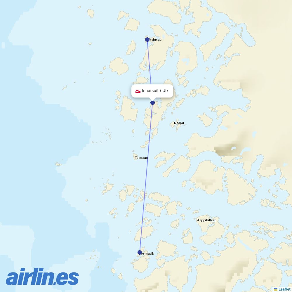 Air Greenland from Jacobshavn destination map
