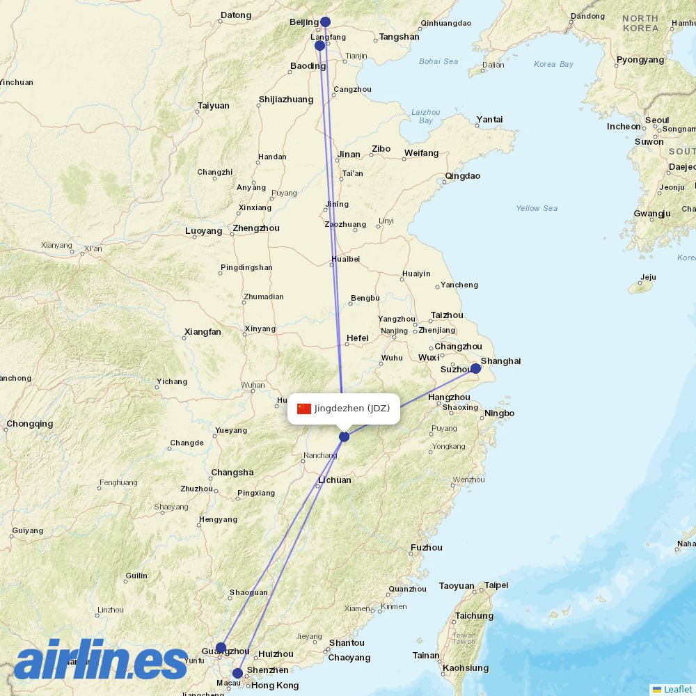 Air China from Jingdezhen Airport destination map