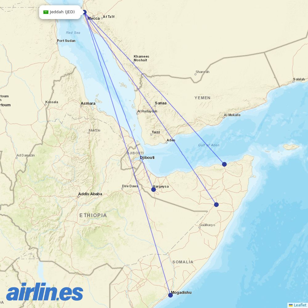 Daallo Airlines at JED route map
