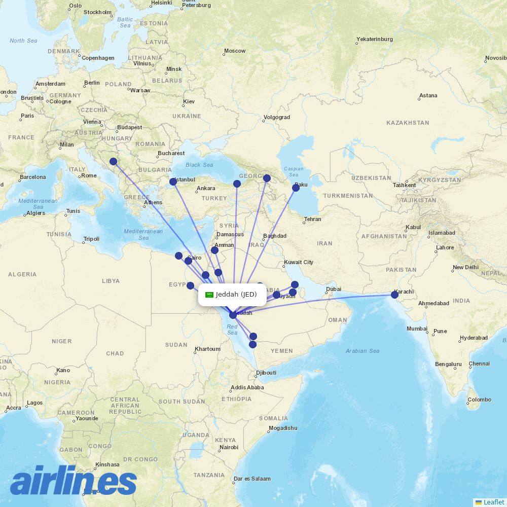 Flyadeal from King Abdulaziz International Airport destination map