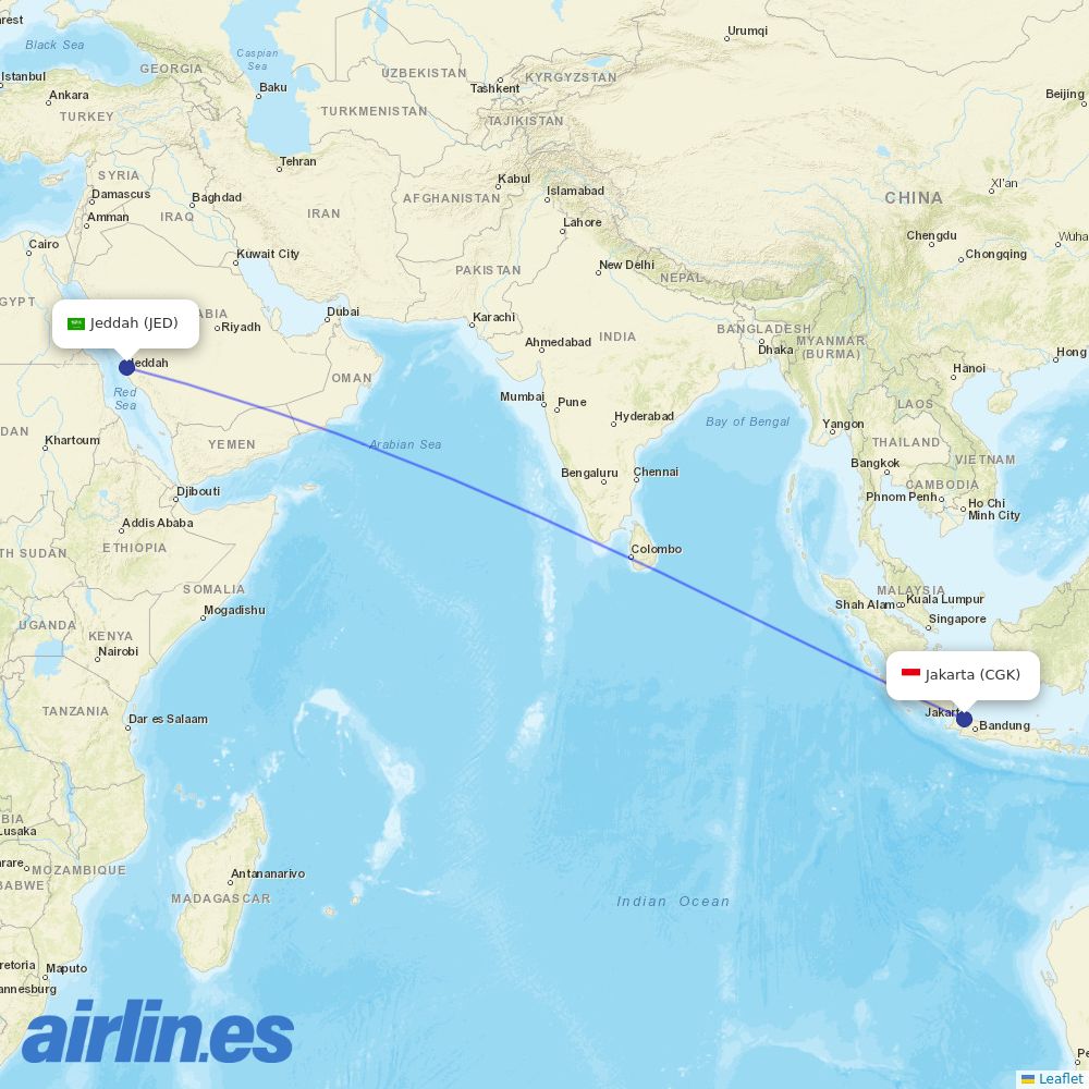 Garuda Indonesia at JED route map
