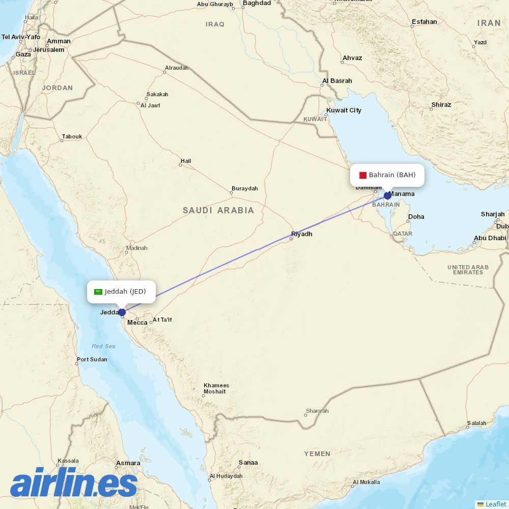 Gulf Air at JED route map