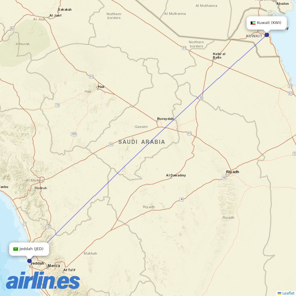 Kuwait Airways at JED route map
