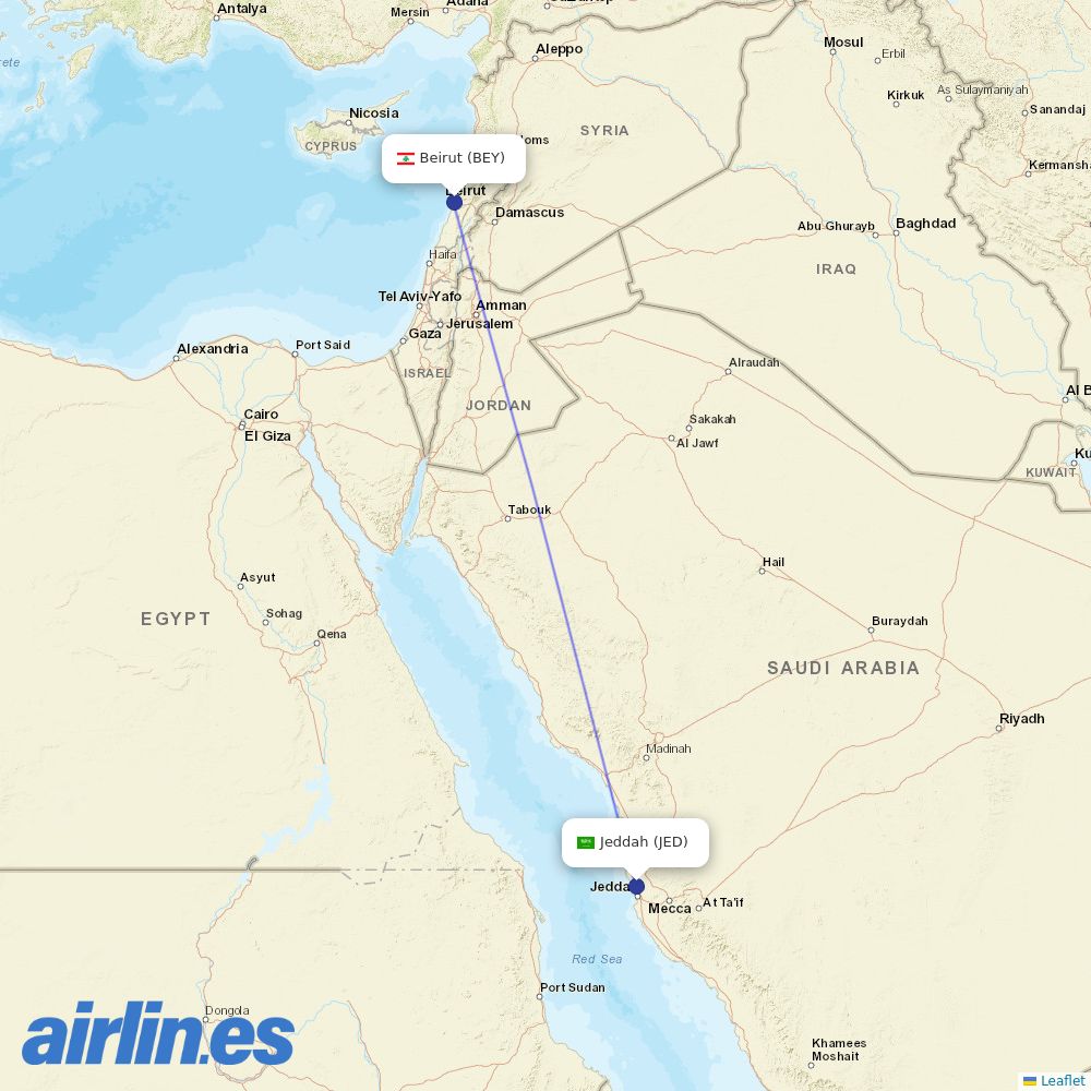 Middle East Airlines at JED route map