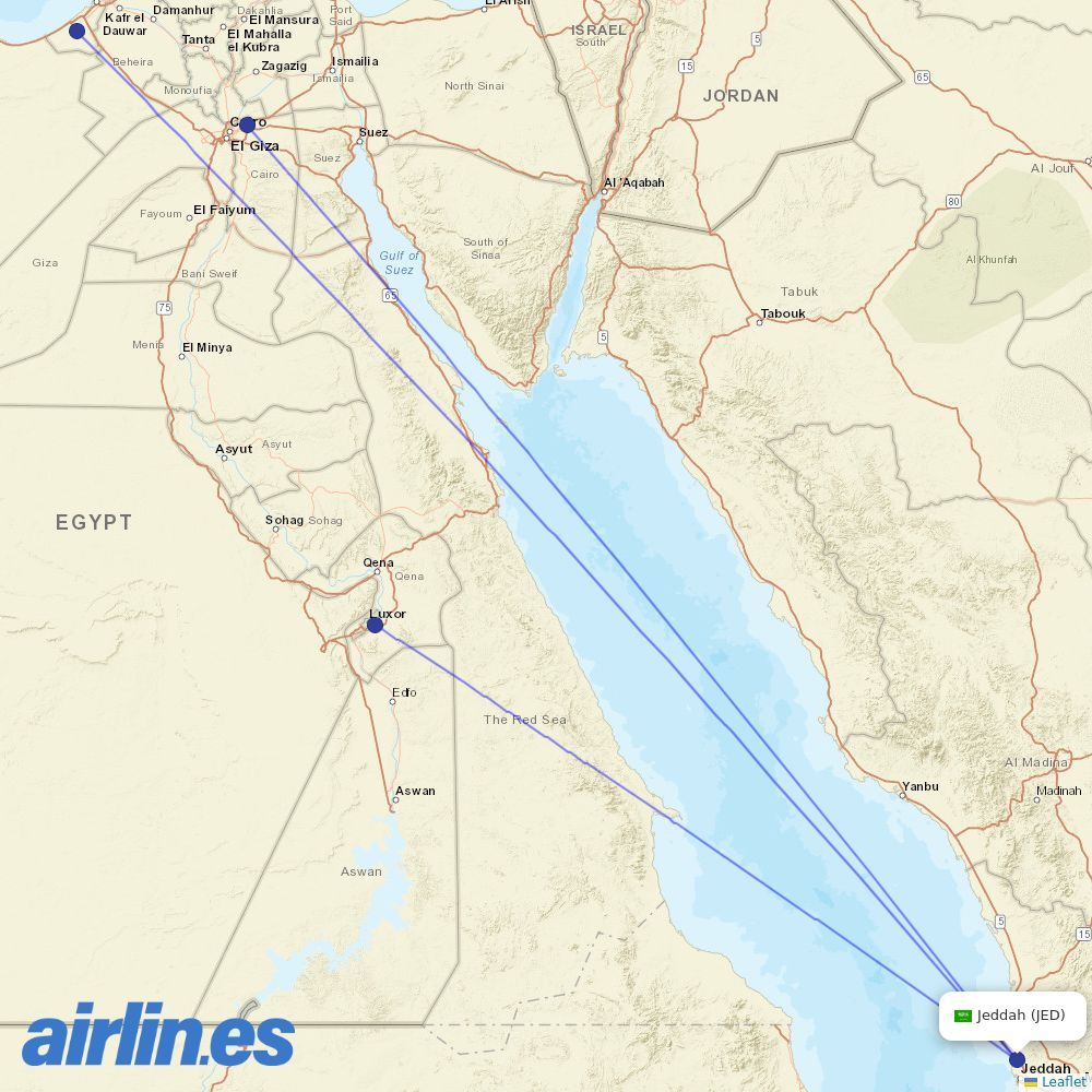 EgyptAir at JED route map