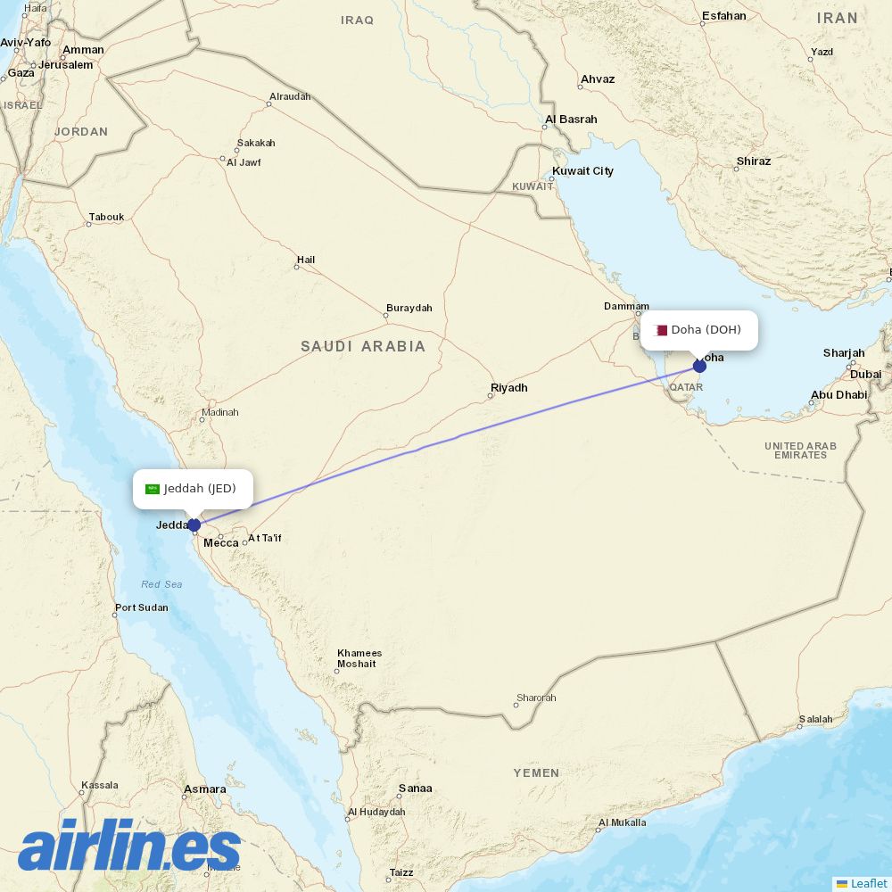 Qatar Airways at JED route map
