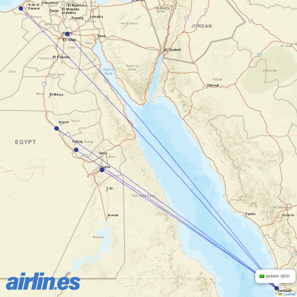 Air Cairo from King Abdulaziz International Airport destination map