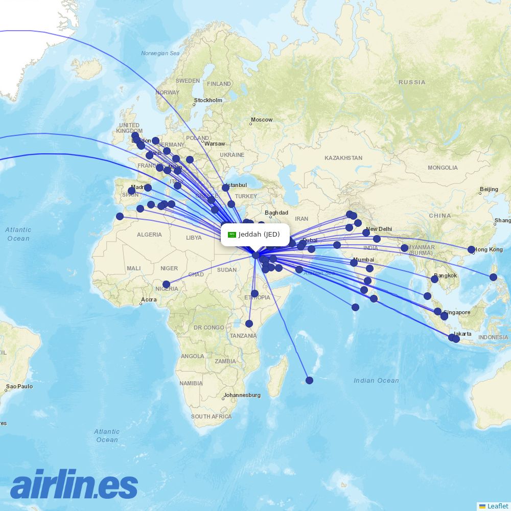 Saudia at JED route map