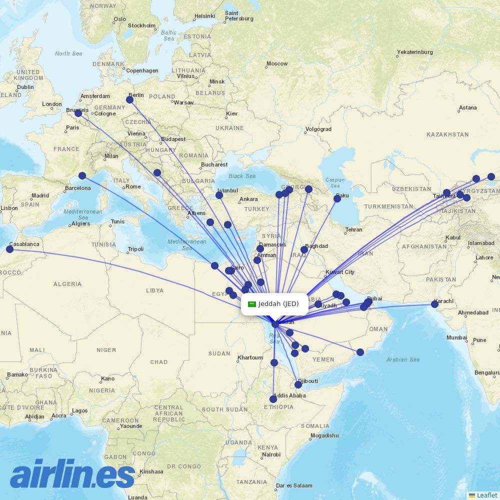 Flynas at JED route map