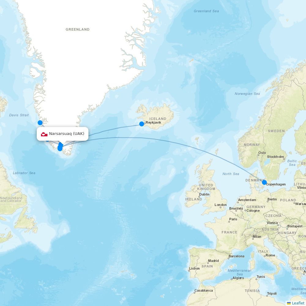 Air Greenland at JEG route map