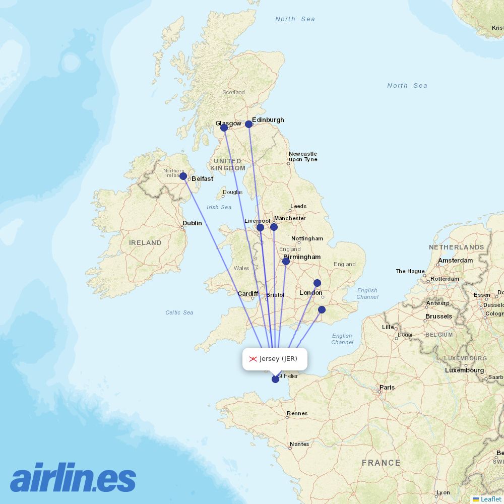 easyJet from Jersey destination map