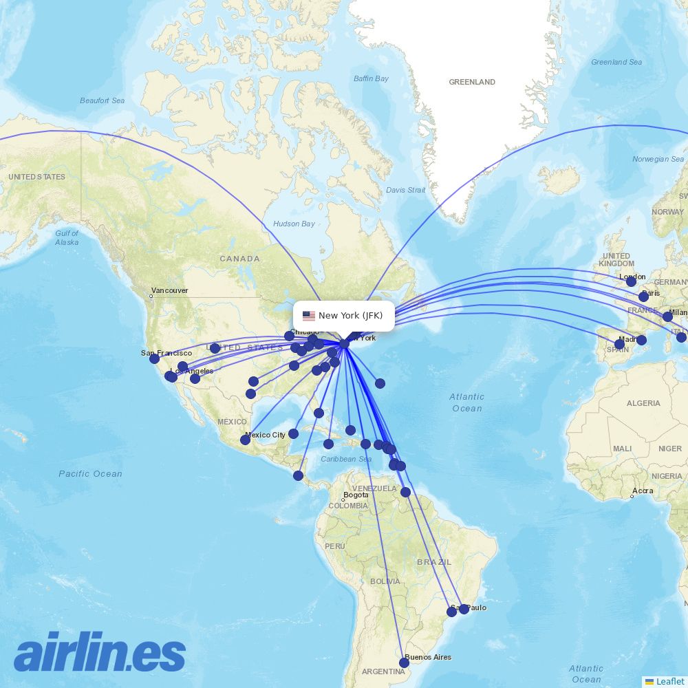 American Airlines at JFK route map
