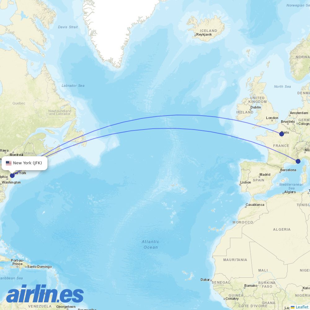 Air France at JFK route map