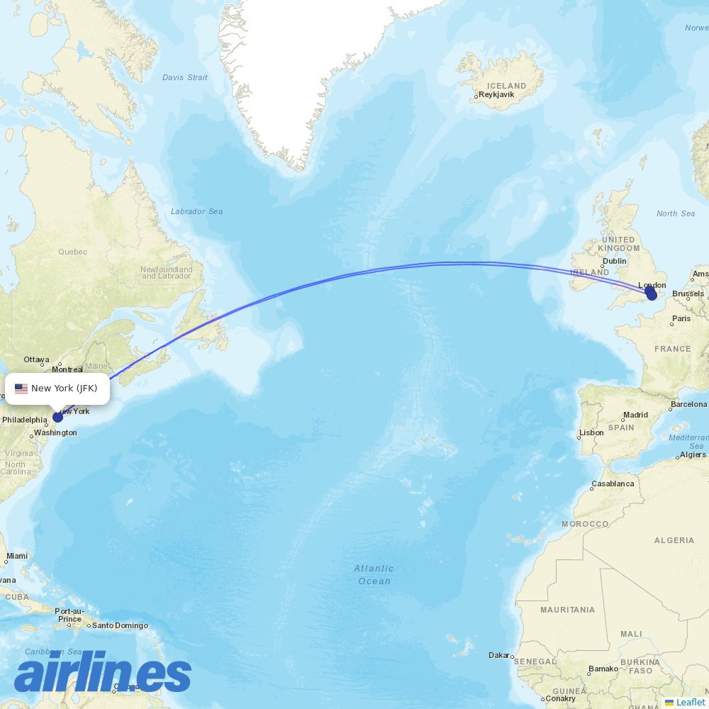 British Airways at JFK route map