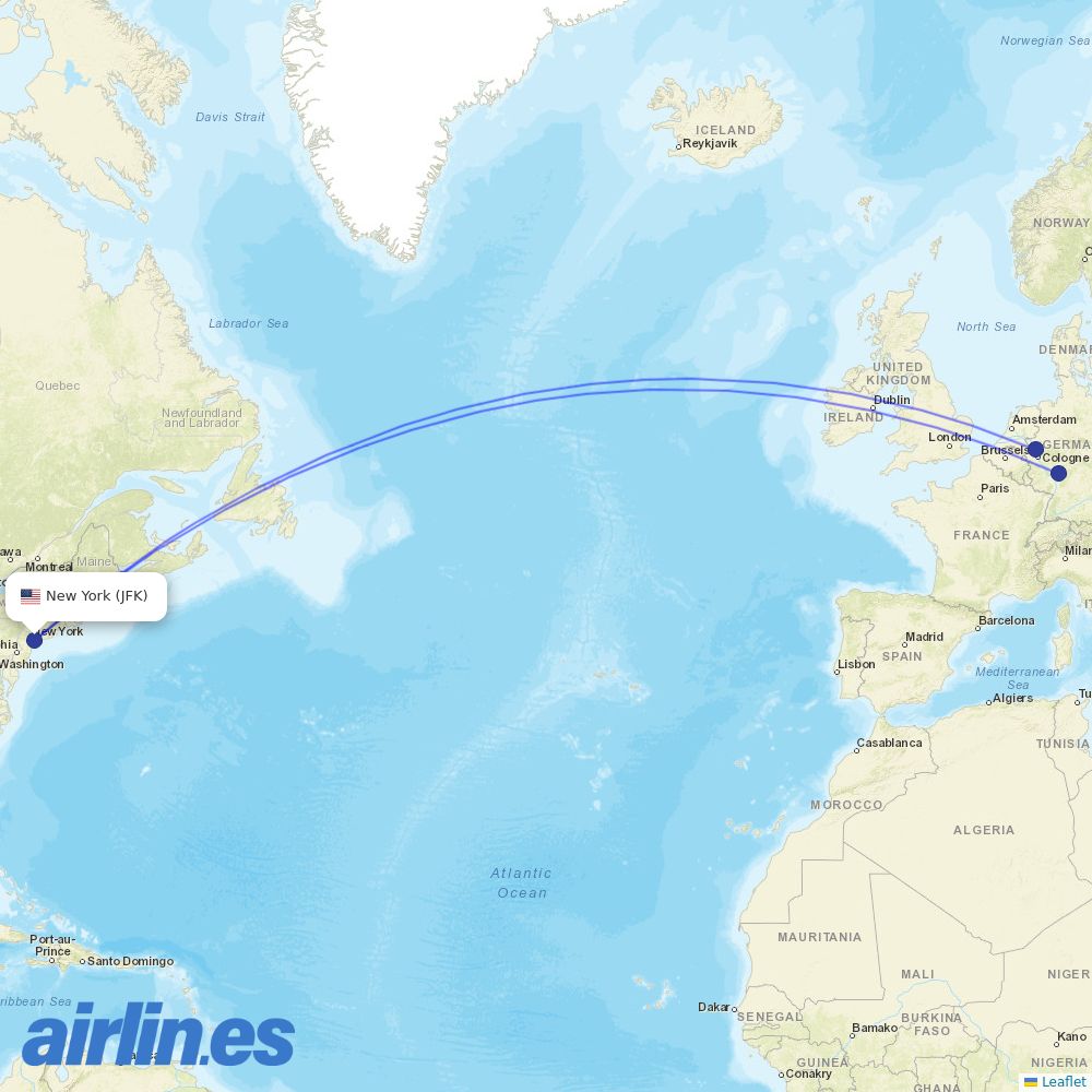 Condor from John F Kennedy International destination map