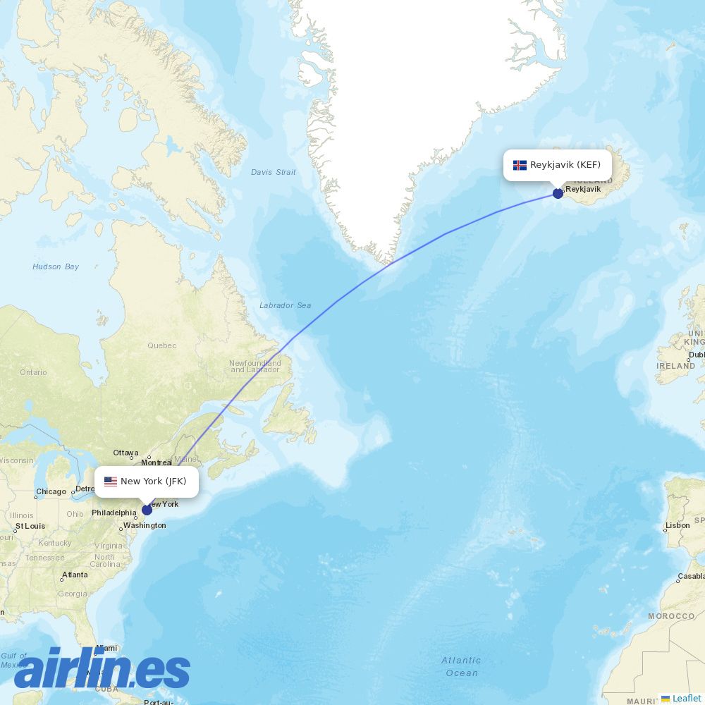 Icelandair at JFK route map