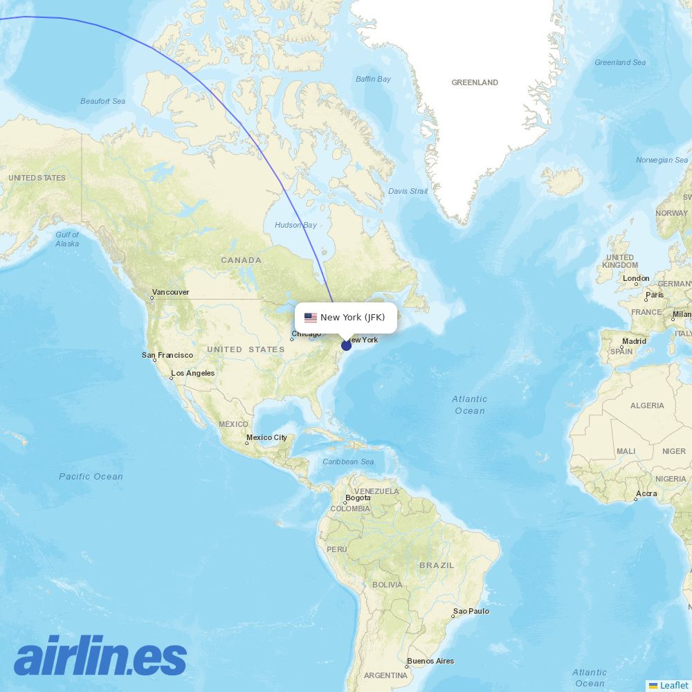 Asiana Airlines from John F Kennedy International destination map