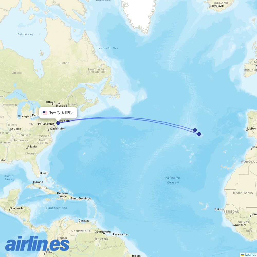 Azores Airlines at JFK route map