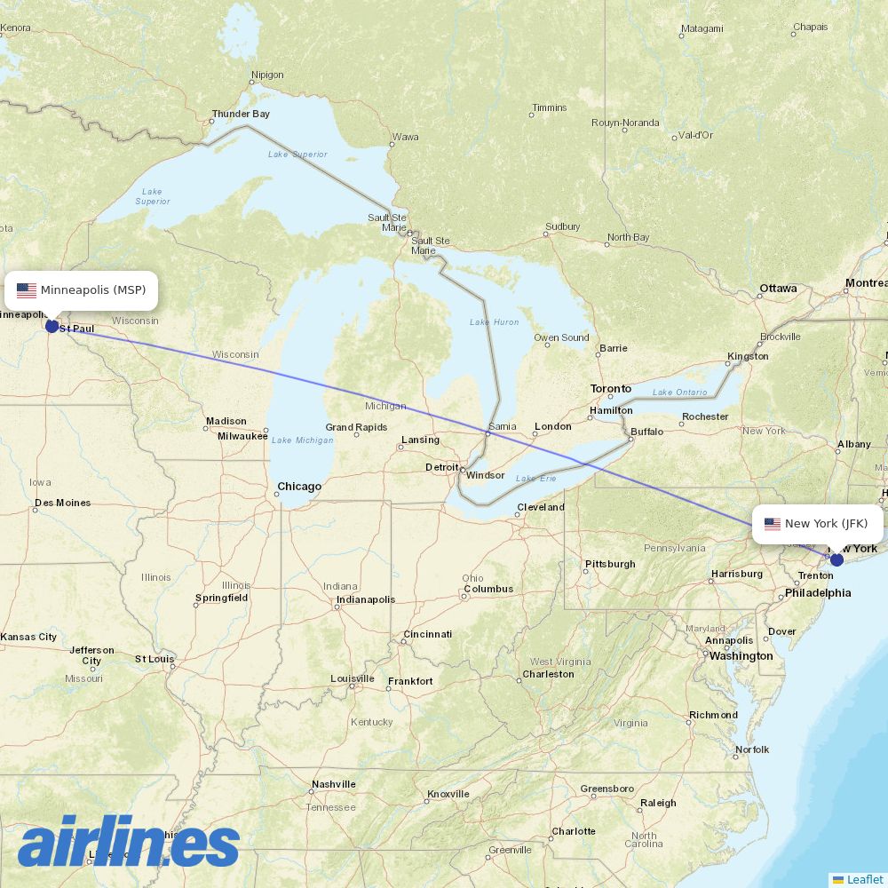 Sun Country Airlines at JFK route map