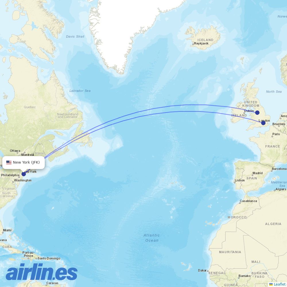 Virgin Atlantic at JFK route map