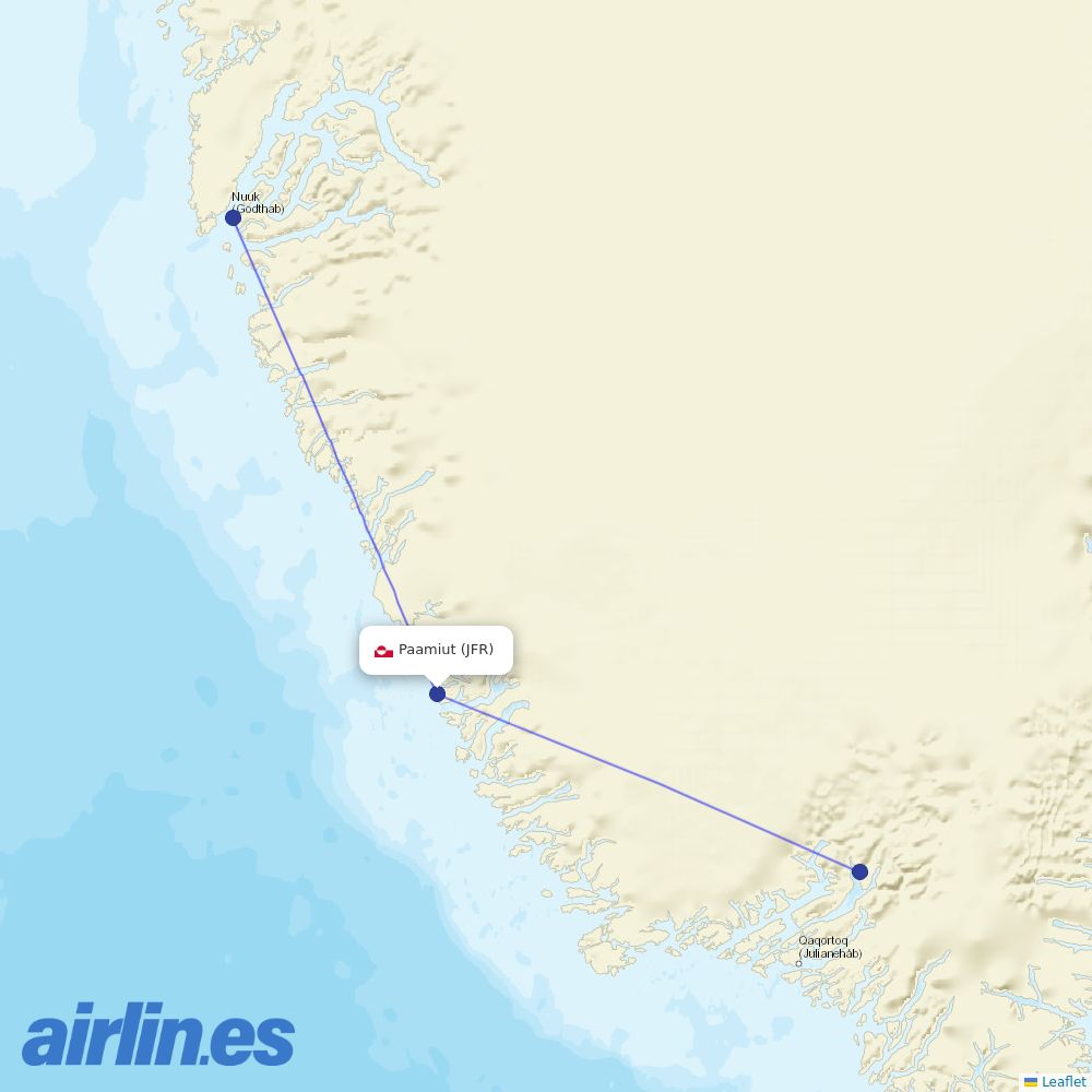Air Greenland from Paamiut Airport destination map