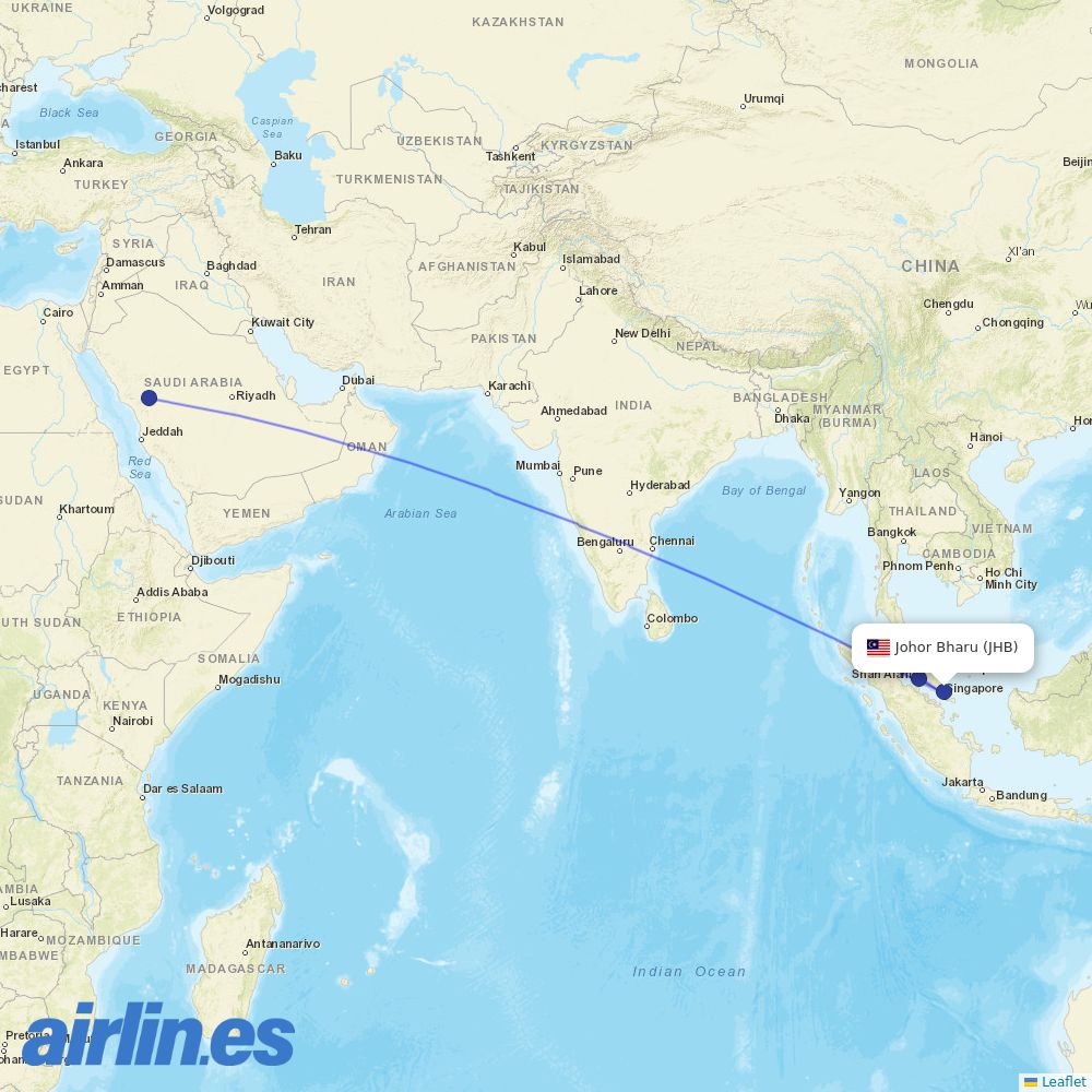 Malaysia Airlines from Sultan Ismail destination map