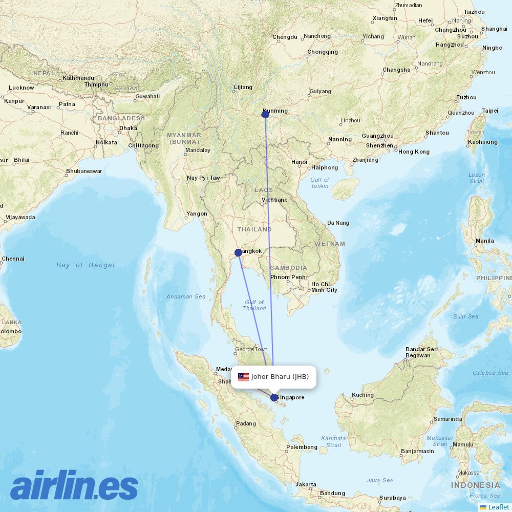 Batik Air Malaysia from Sultan Ismail destination map
