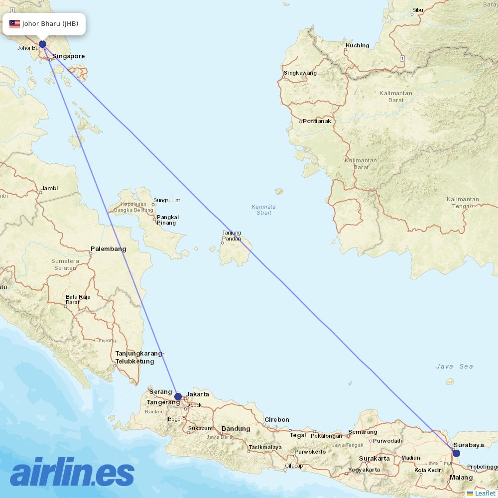 Indonesia AirAsia at JHB route map