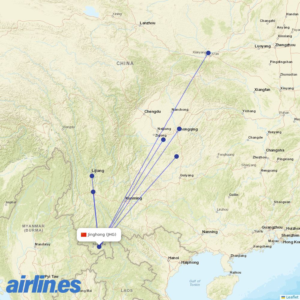 Lucky Air at JHG route map