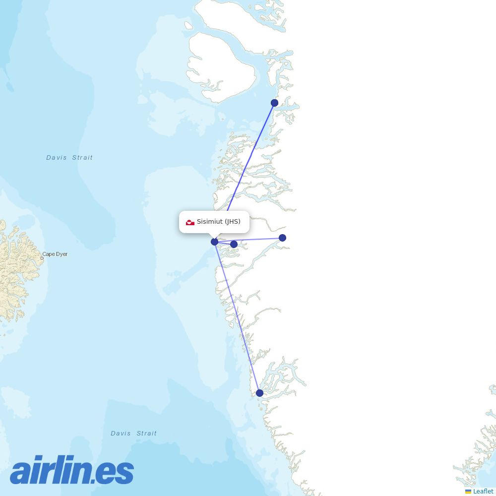 Air Greenland from Sisimiut Airport destination map