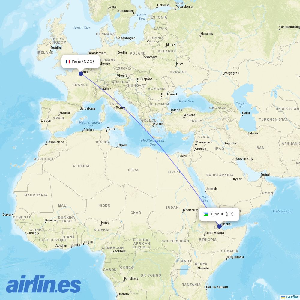 Air France from Ambouli International Airport destination map