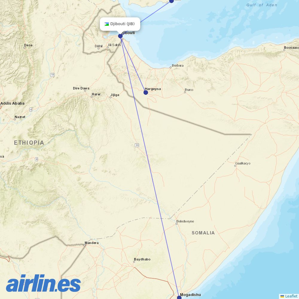 Air Djibouti at JIB route map