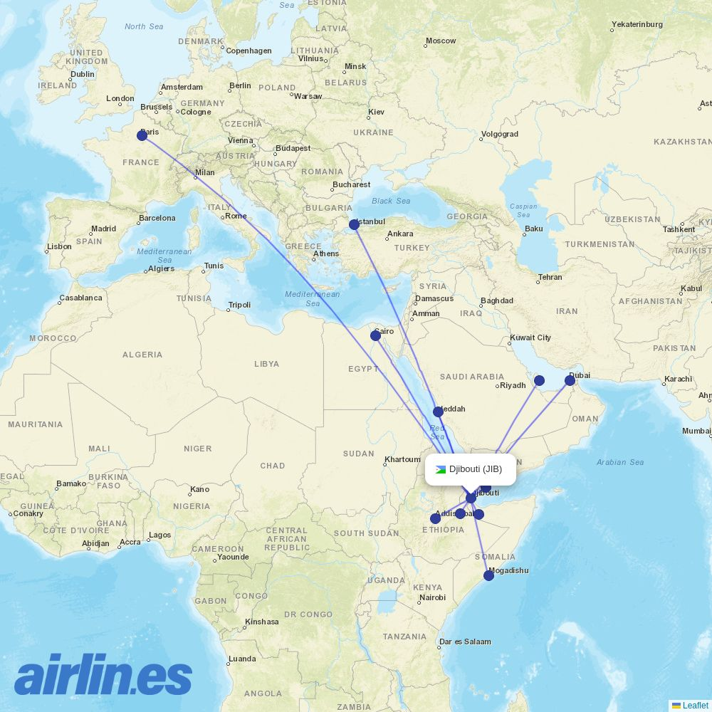 Flynas from Ambouli International Airport destination map