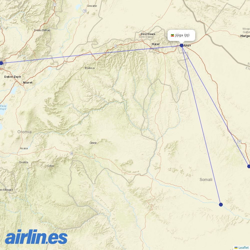 Ethiopian at JIJ route map