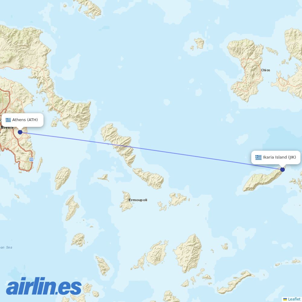 Sky Express from Ikaria Airport destination map