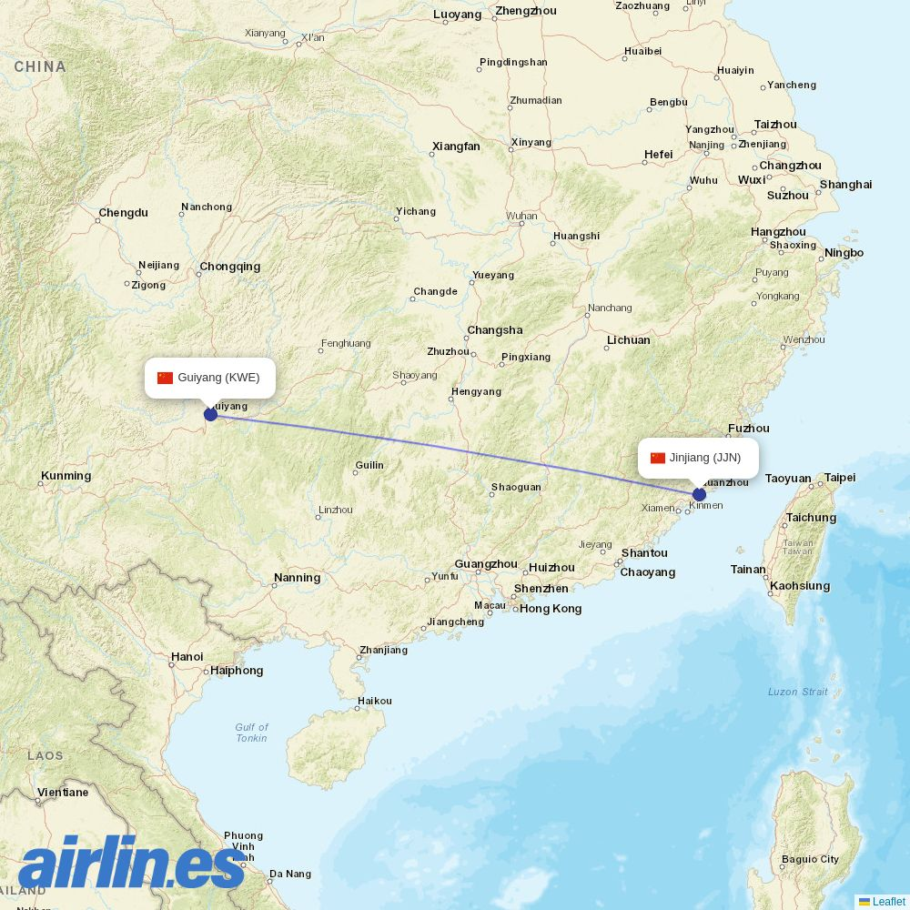 Air Changan from Quanzhou Airport destination map