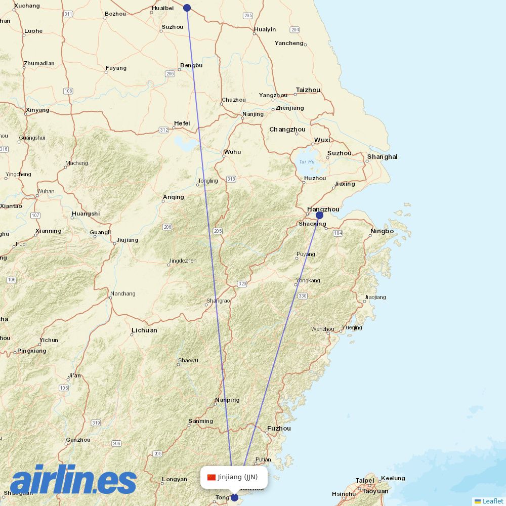 Loong Air from Quanzhou Airport destination map