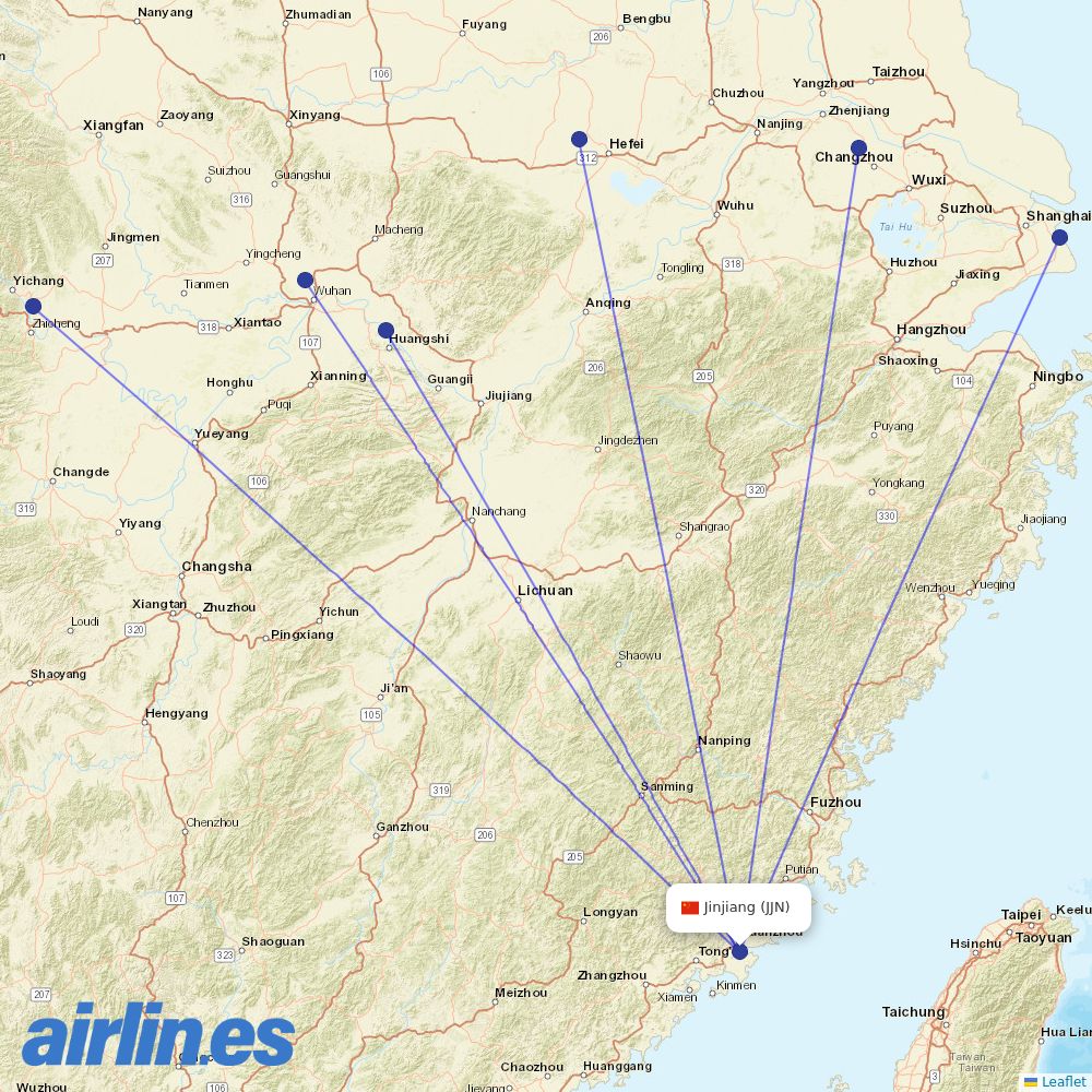 China Eastern Airlines from Quanzhou Airport destination map