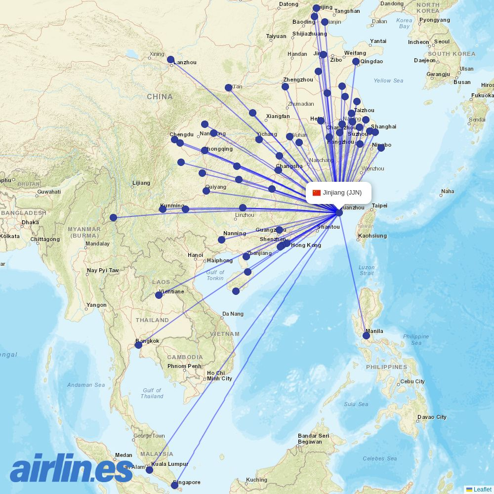 West Air (China) from Quanzhou Airport destination map