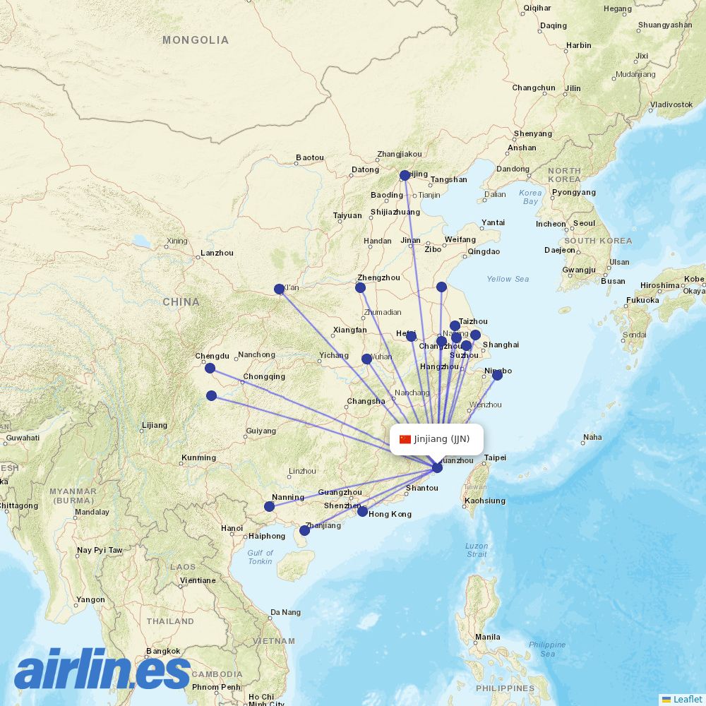 Shenzhen Airlines from Quanzhou Airport destination map