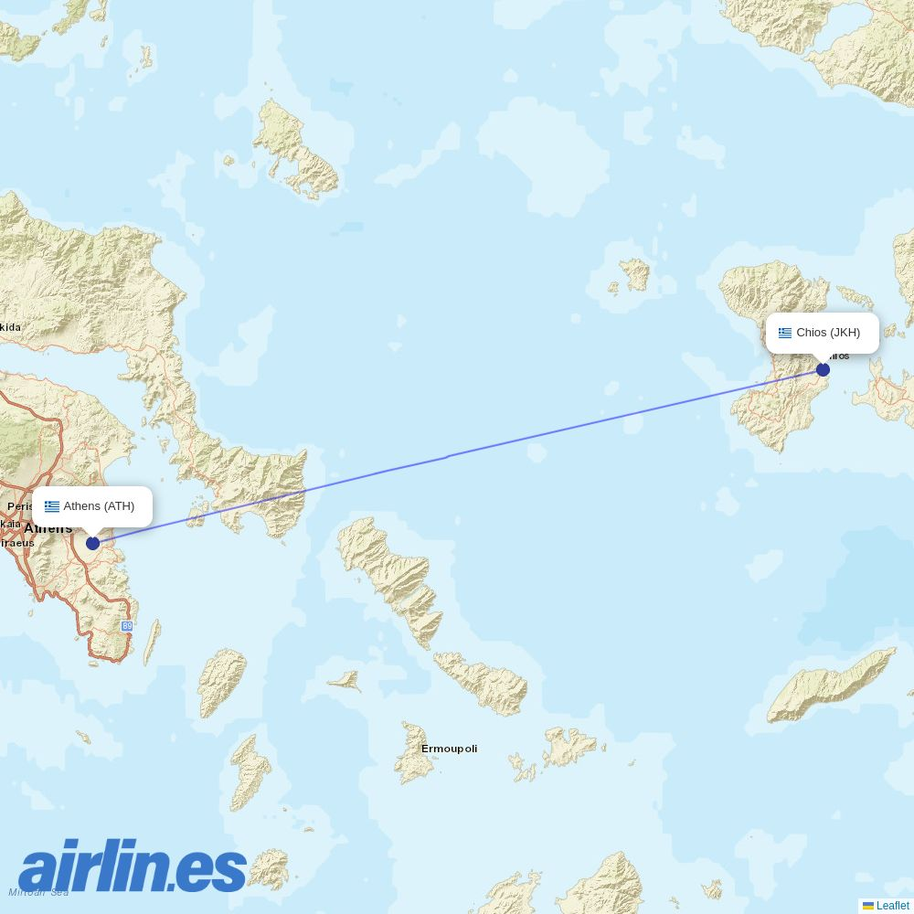 Aegean Airlines from Chios destination map