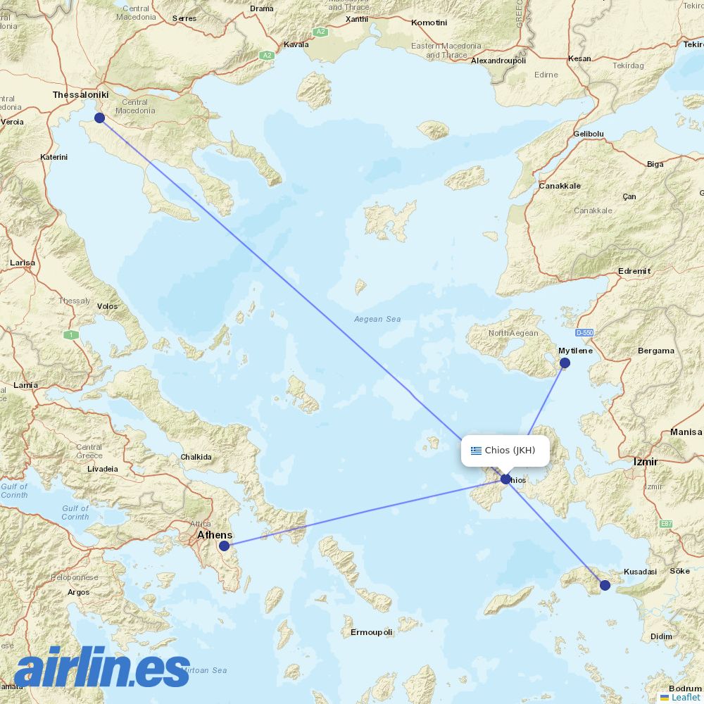 Sky Express from Chios destination map