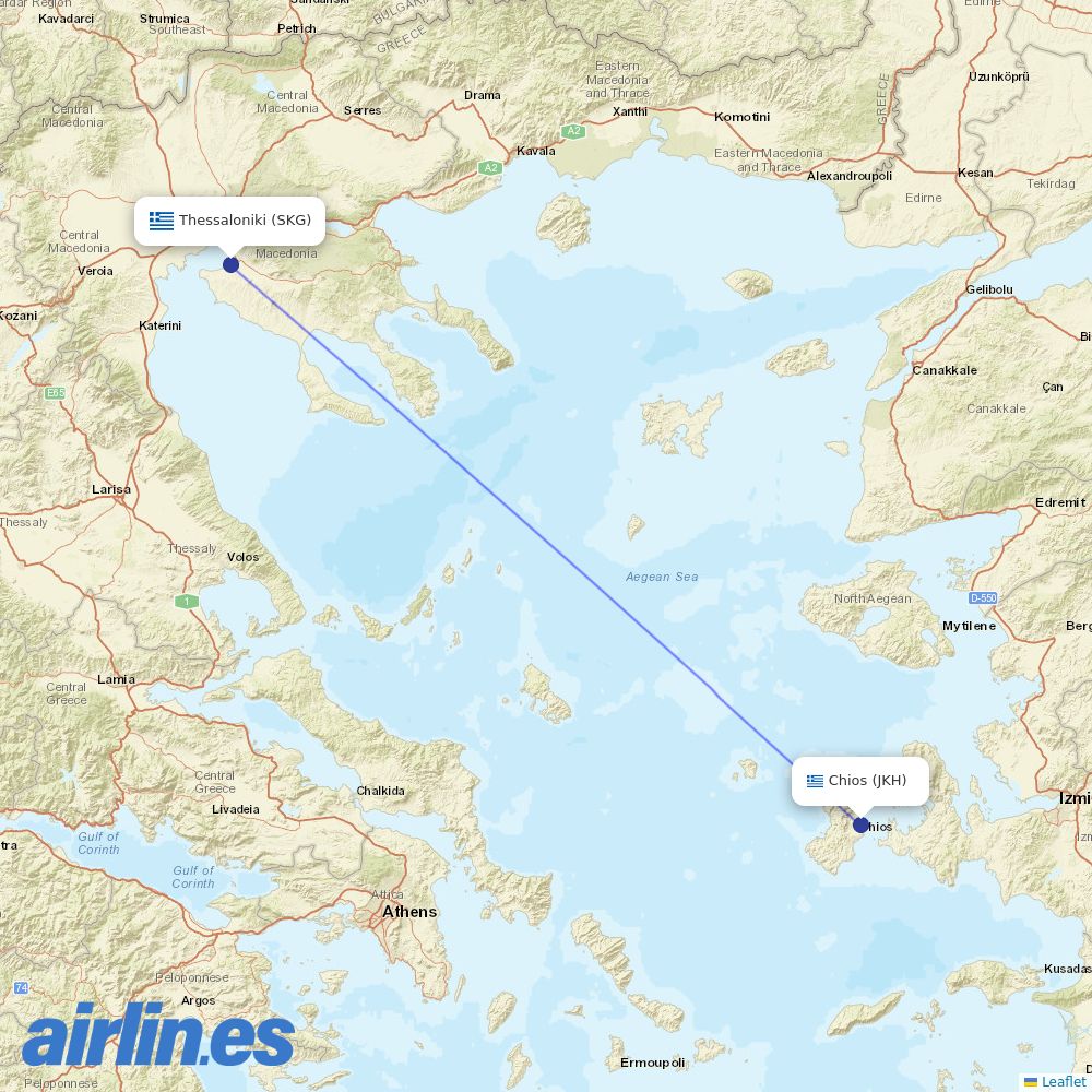 Olympic Air from Chios destination map