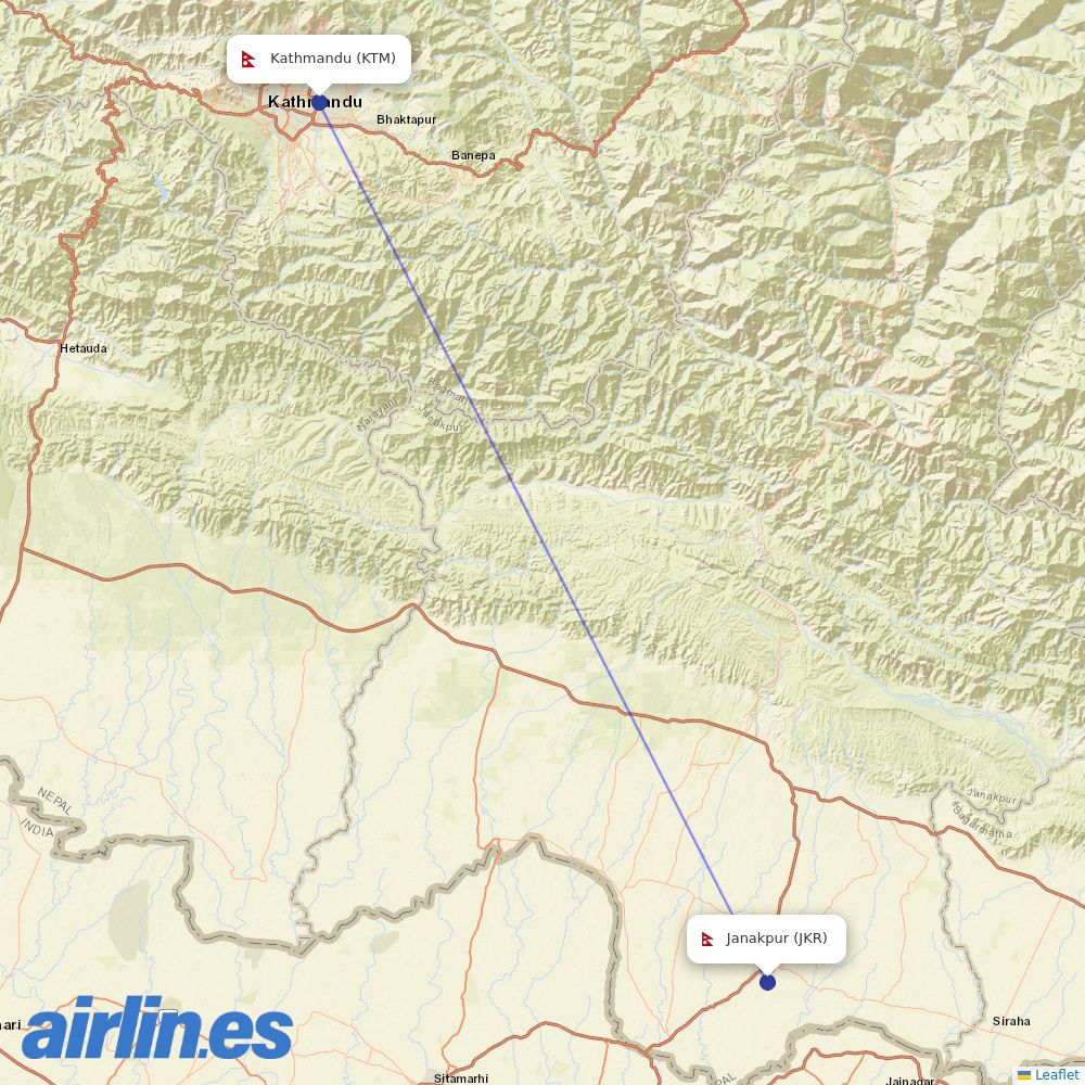 Yeti Airlines from Janakpur destination map