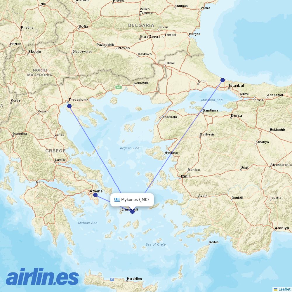 Aegean at JMK route map