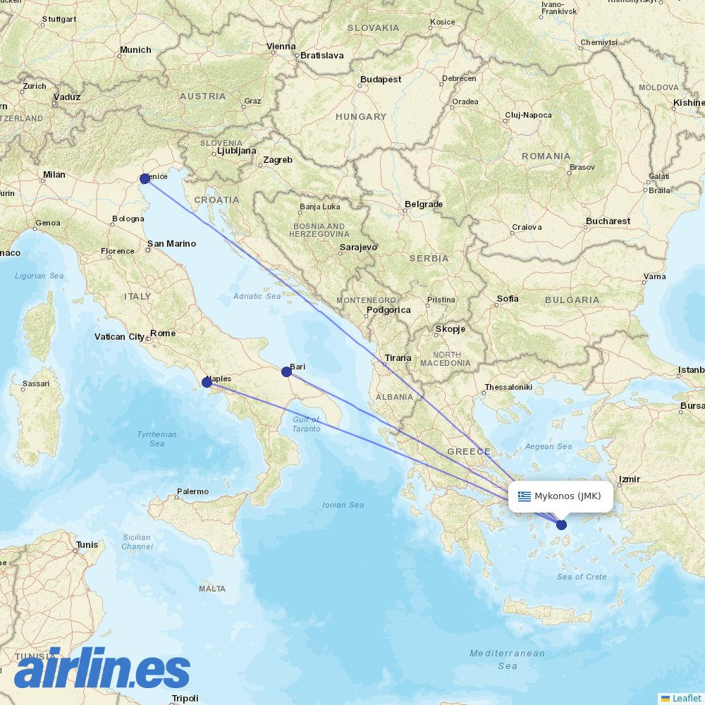 Volotea from Mykonos Airport destination map