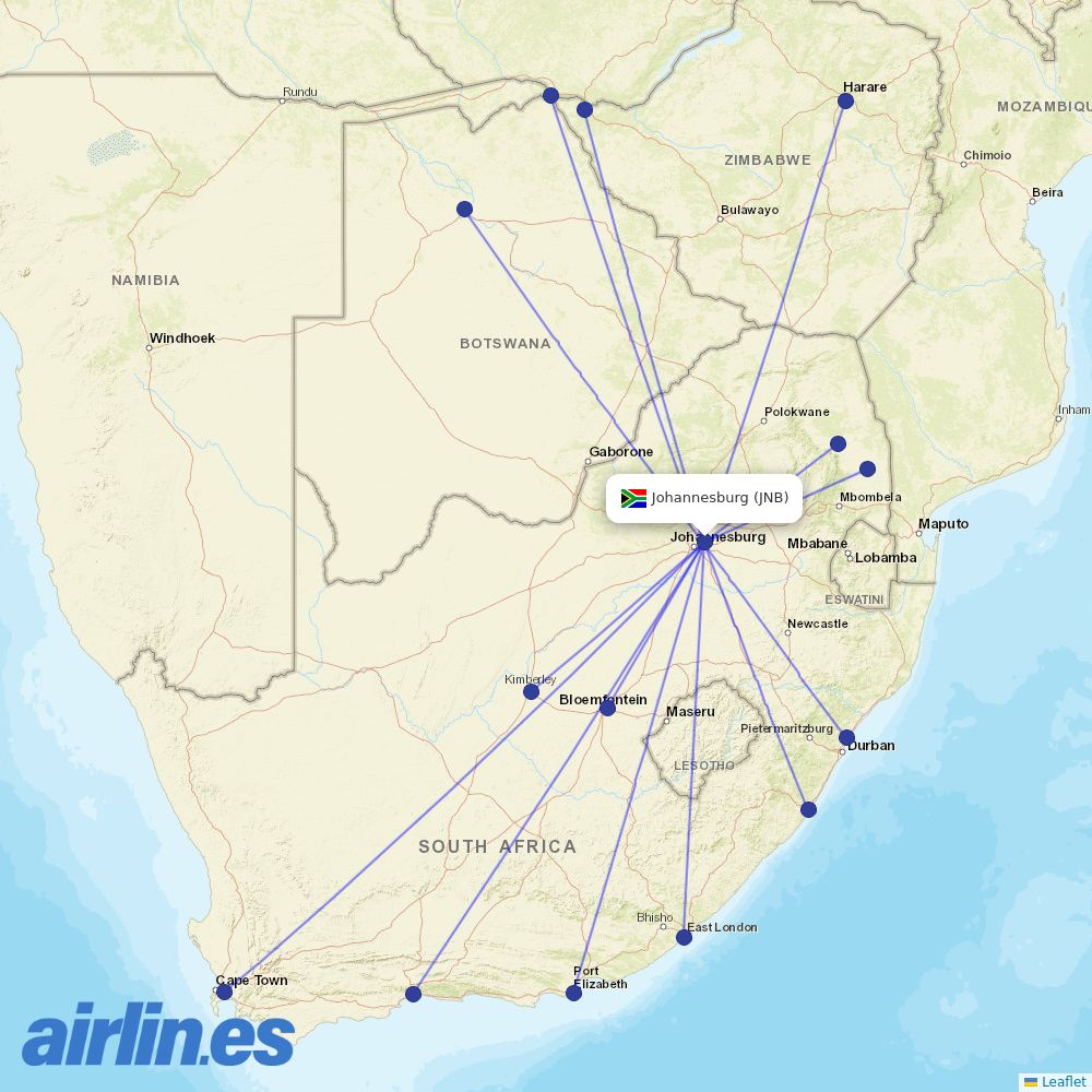 CemAir at JNB route map